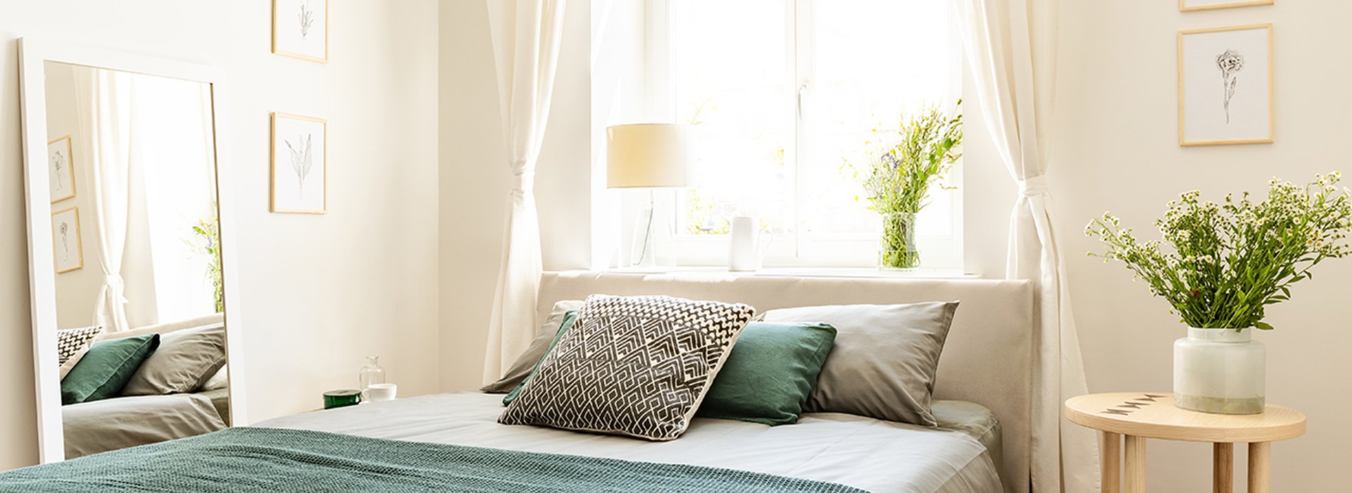 Eco cotton linen and blanket on a bed in nature loving family guesthouse for spring and summer vacation